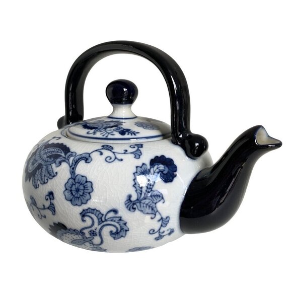 Pier 1 Imports Chinoiserie Blue White Floral Ceramic Teapot - Picture 1 of 11